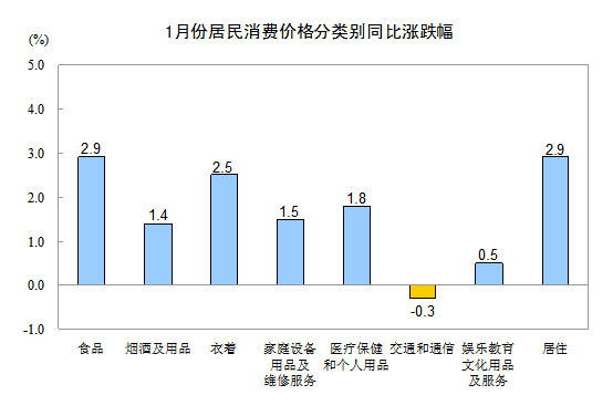 2013年1月全國居民消費價格總水平同比上漲2.0%