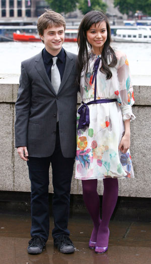 Actors Daniel Radcliffe and Katie Leung pose during a photocall to promote the new film